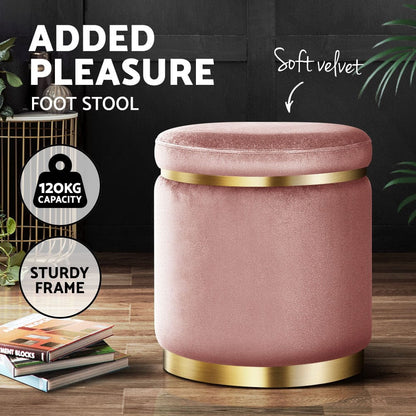 Artiss Furniture > Living Room > Ottomans & Footstools Artiss Ottoman Foot Stool Round Velvet Pink