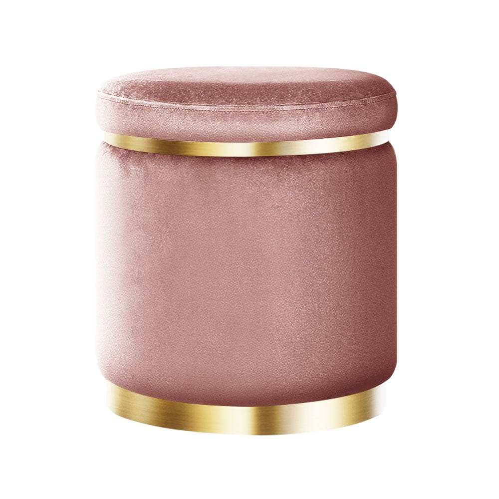 Artiss Furniture > Living Room > Ottomans & Footstools Artiss Ottoman Foot Stool Round Velvet Pink