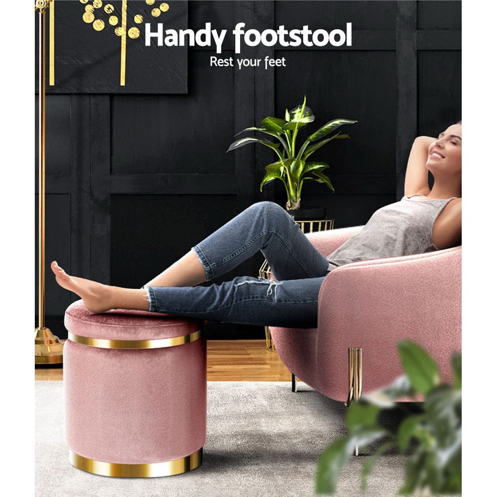 Artiss Furniture > Living Room > Ottomans & Footstools Artiss Ottoman Foot Stool Round Velvet Pink