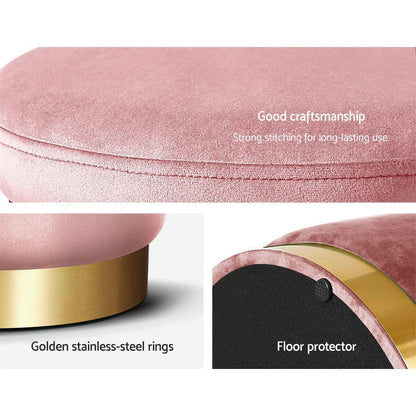 Artiss Furniture > Living Room > Ottomans & Footstools Artiss Ottoman Foot Stool Round Velvet Pink