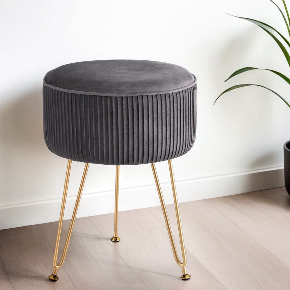 Artiss Furniture > Living Room > Ottomans & Footstools Artiss Ottoman Foot Stool Vanity Velvet Round Grey