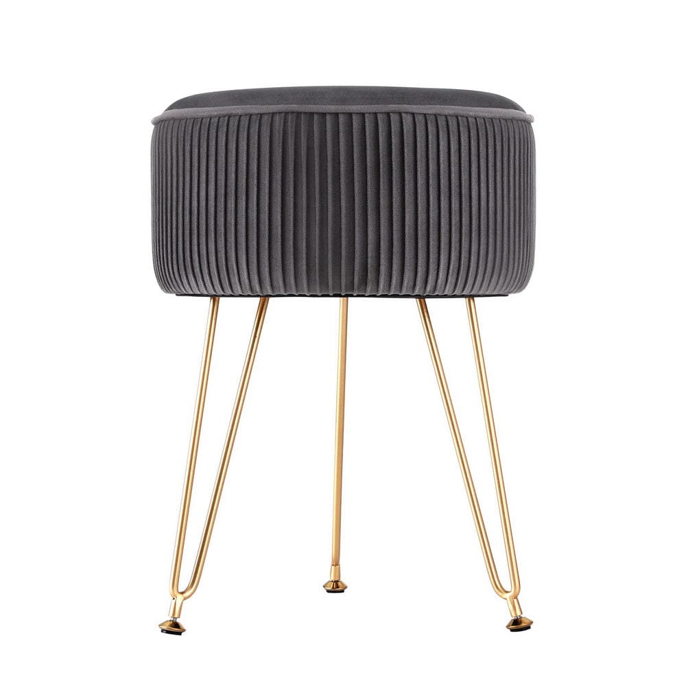 Artiss Furniture > Living Room > Ottomans & Footstools Artiss Ottoman Foot Stool Vanity Velvet Round Grey