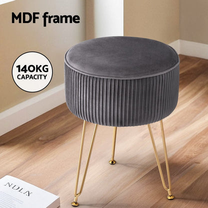 Artiss Furniture > Living Room > Ottomans & Footstools Artiss Ottoman Foot Stool Vanity Velvet Round Grey