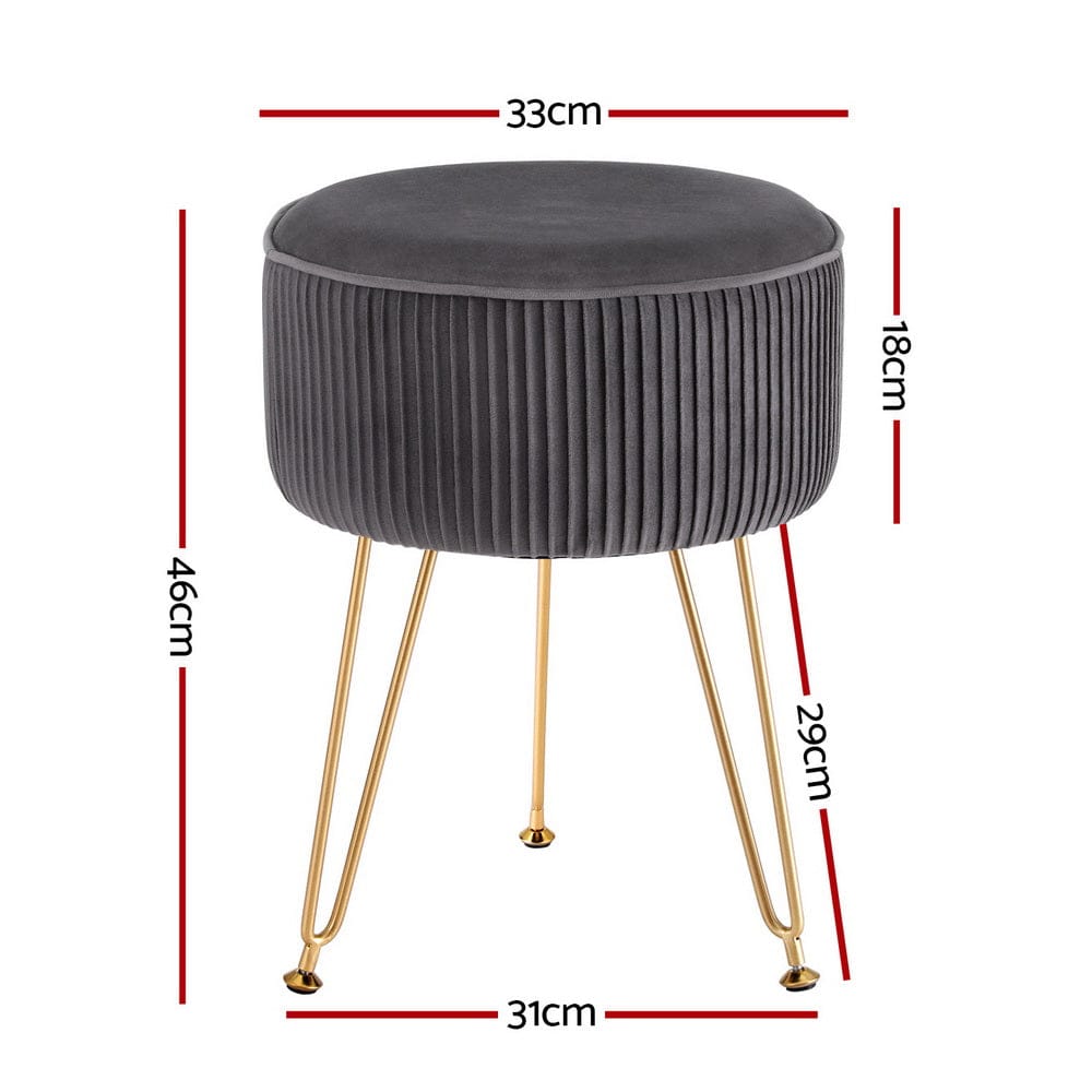 Artiss Furniture > Living Room > Ottomans & Footstools Artiss Ottoman Foot Stool Vanity Velvet Round Grey