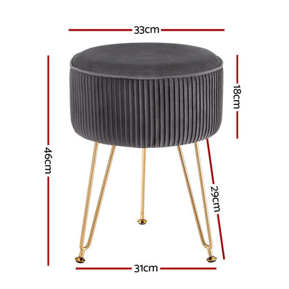Artiss Furniture > Living Room > Ottomans & Footstools Artiss Ottoman Foot Stool Vanity Velvet Round Grey