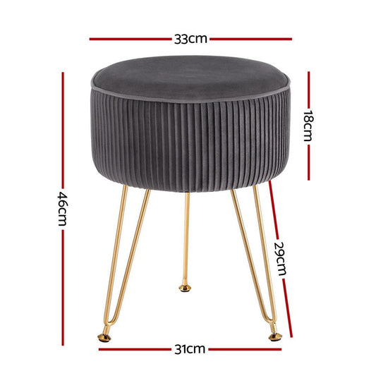 Artiss Furniture > Living Room > Ottomans & Footstools Artiss Ottoman Foot Stool Vanity Velvet Round Grey