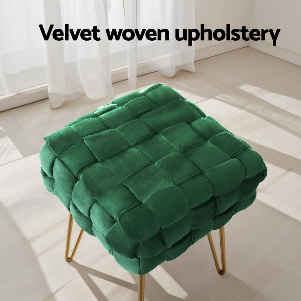 Artiss Furniture > Living Room > Ottomans & Footstools Artiss Ottoman Foot Stool Vanity Woven Velvet Green