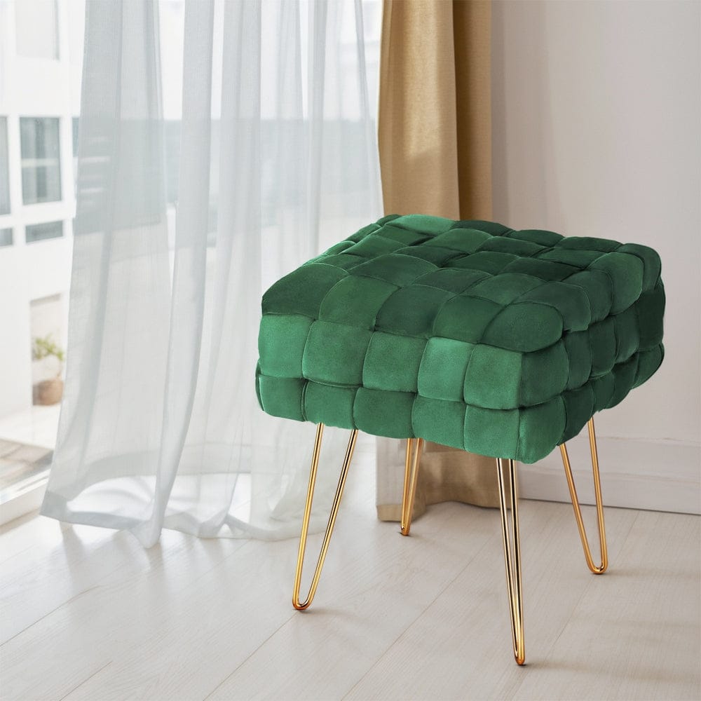 Artiss Furniture > Living Room > Ottomans & Footstools Artiss Ottoman Foot Stool Vanity Woven Velvet Green