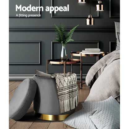 Artiss Furniture > Living Room > Ottomans & Footstools Artiss Ottoman Storage Foot Stool Round Velvet Charcoal