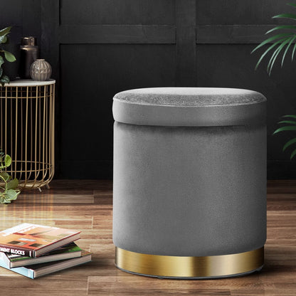 Artiss Furniture > Living Room > Ottomans & Footstools Artiss Ottoman Storage Foot Stool Round Velvet Charcoal