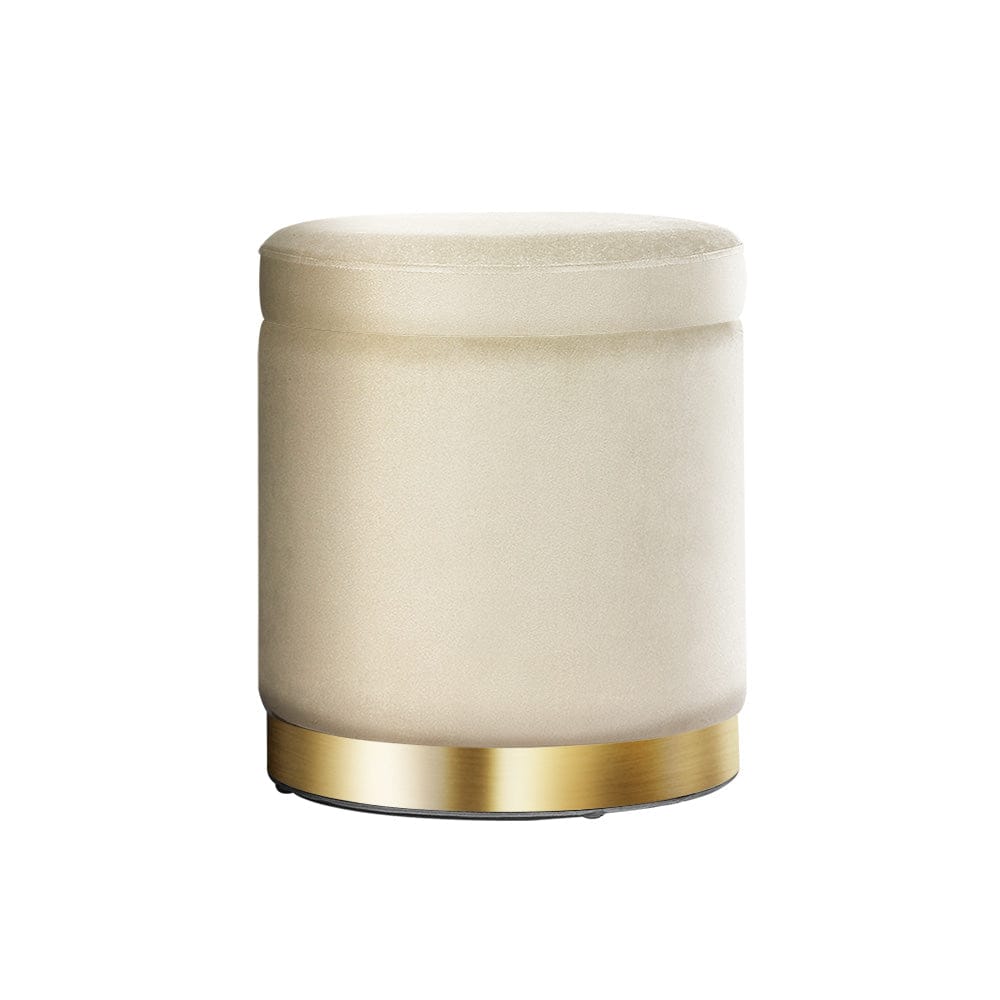 Artiss Furniture > Living Room > Ottomans & Footstools Artiss Ottoman Storage Foot Stool Round Velvet Cream