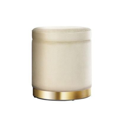Artiss Furniture > Living Room > Ottomans & Footstools Artiss Ottoman Storage Foot Stool Round Velvet Cream