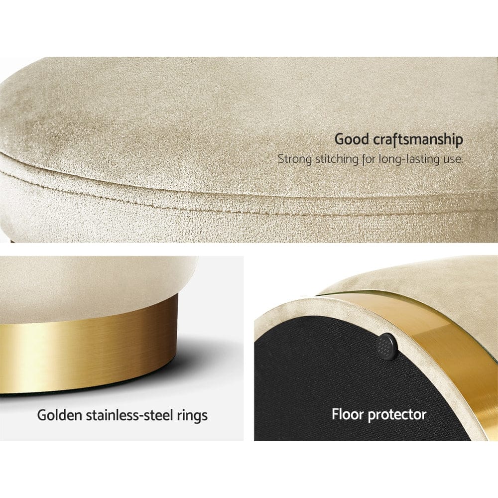 Artiss Furniture > Living Room > Ottomans & Footstools Artiss Ottoman Storage Foot Stool Round Velvet Cream