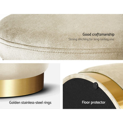 Artiss Furniture > Living Room > Ottomans & Footstools Artiss Ottoman Storage Foot Stool Round Velvet Cream