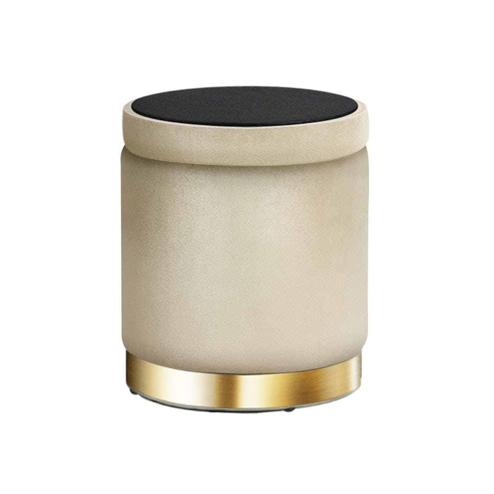 Artiss Furniture > Living Room > Ottomans & Footstools Artiss Ottoman Storage Foot Stool Round Velvet Cream