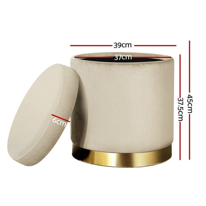 Artiss Furniture > Living Room > Ottomans & Footstools Artiss Ottoman Storage Foot Stool Round Velvet Cream