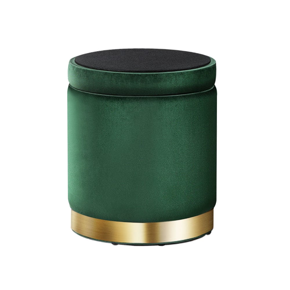 Artiss Furniture > Living Room > Ottomans & Footstools Artiss Ottoman Storage Foot Stool Round Velvet Green