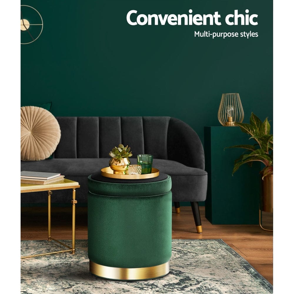 Artiss Furniture > Living Room > Ottomans & Footstools Artiss Ottoman Storage Foot Stool Round Velvet Green