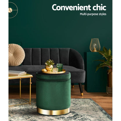 Artiss Furniture > Living Room > Ottomans & Footstools Artiss Ottoman Storage Foot Stool Round Velvet Green