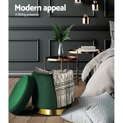 Artiss Furniture > Living Room > Ottomans & Footstools Artiss Ottoman Storage Foot Stool Round Velvet Green