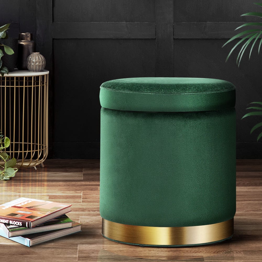 Artiss Furniture > Living Room > Ottomans & Footstools Artiss Ottoman Storage Foot Stool Round Velvet Green