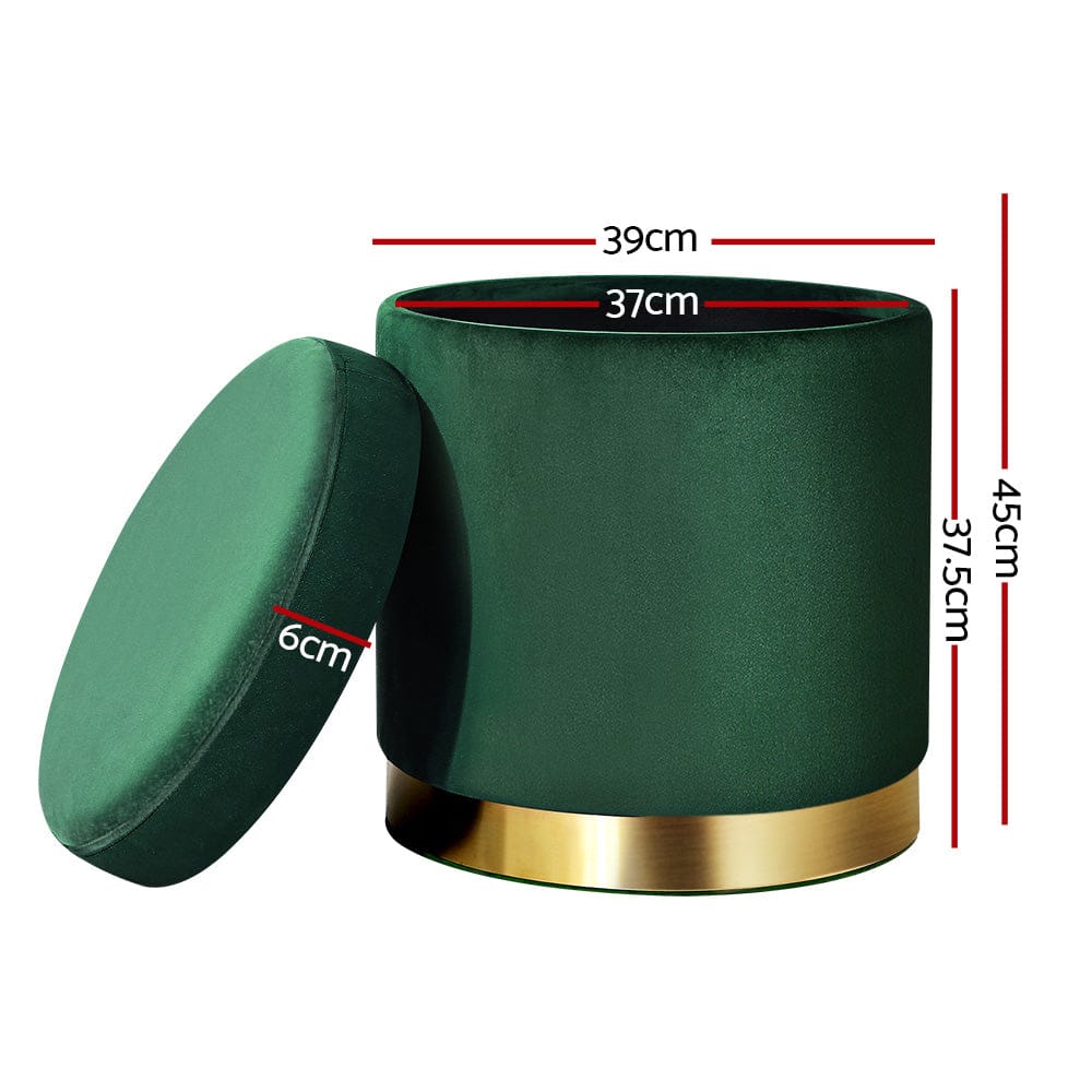 Artiss Furniture > Living Room > Ottomans & Footstools Artiss Ottoman Storage Foot Stool Round Velvet Green