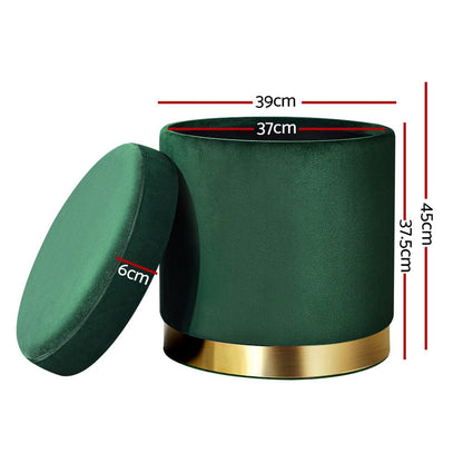 Artiss Furniture > Living Room > Ottomans & Footstools Artiss Ottoman Storage Foot Stool Round Velvet Green