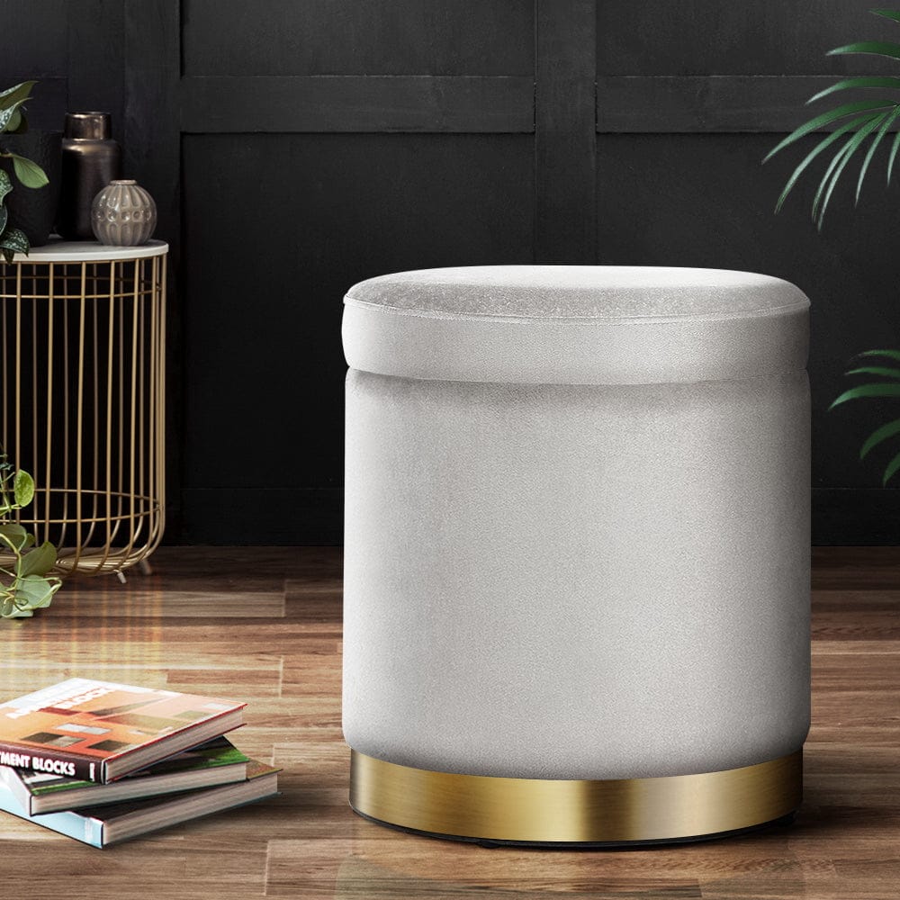 Artiss Furniture > Living Room > Ottomans & Footstools Artiss Ottoman Storage Foot Stool Round Velvet Grey