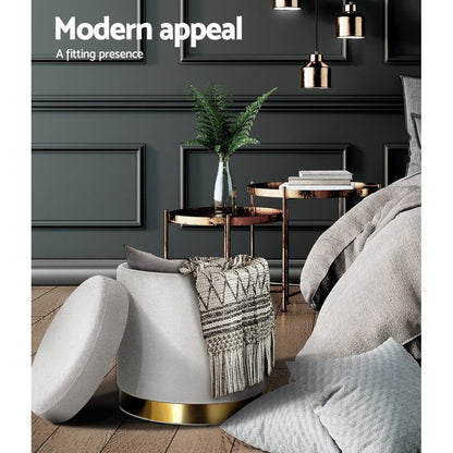 Artiss Furniture > Living Room > Ottomans & Footstools Artiss Ottoman Storage Foot Stool Round Velvet Grey