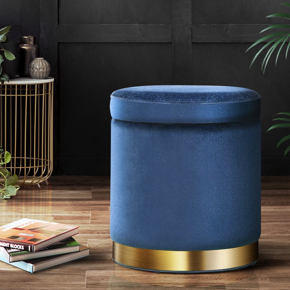 Artiss Furniture > Living Room > Ottomans & Footstools Artiss Ottoman Storage Foot Stool Round Velvet Navy