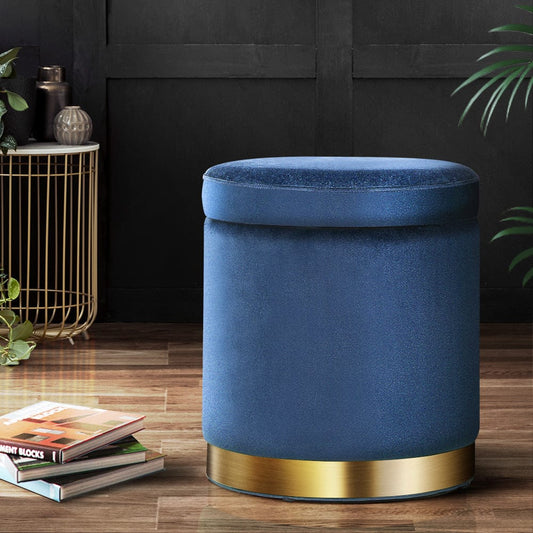 Artiss Furniture > Living Room > Ottomans & Footstools Artiss Ottoman Storage Foot Stool Round Velvet Navy