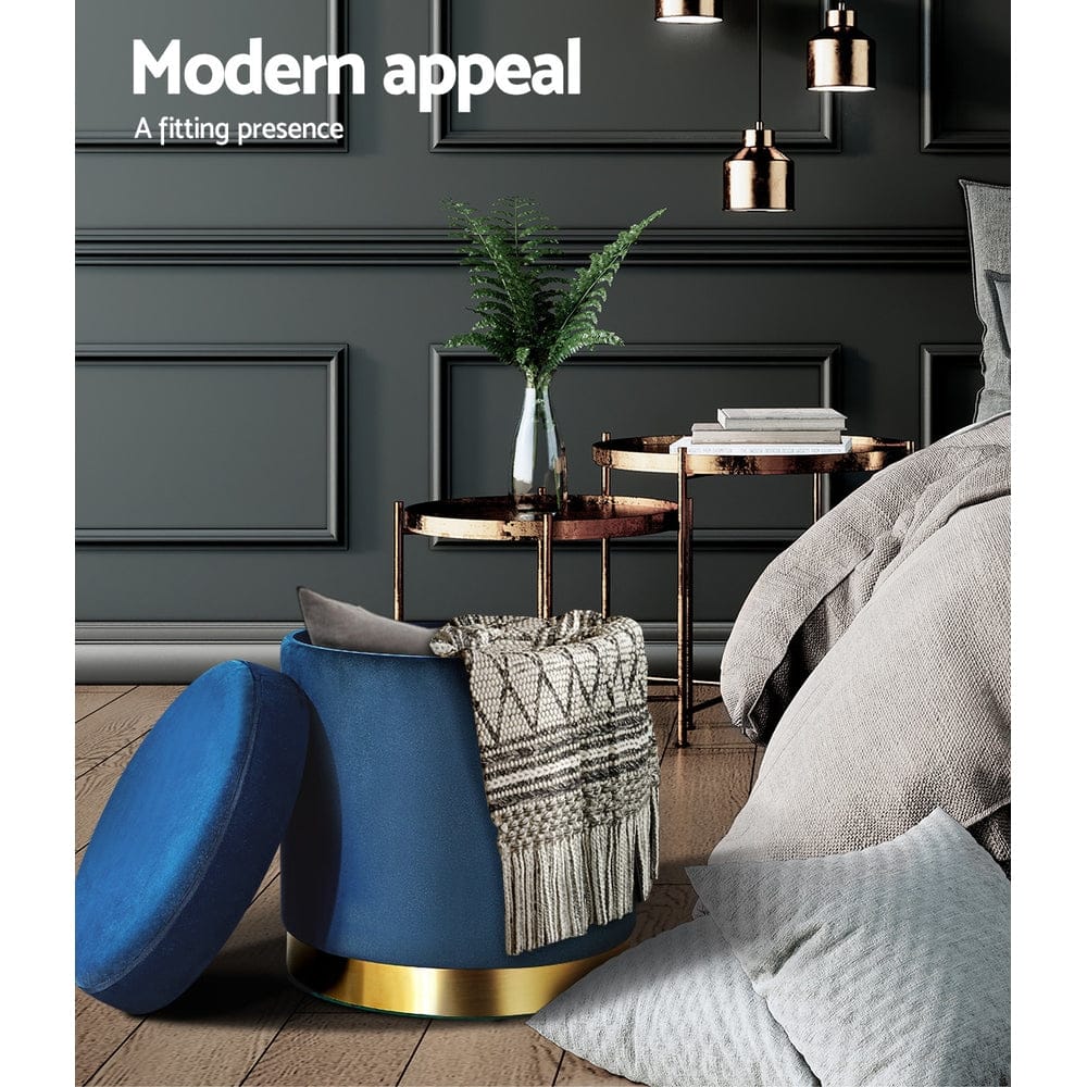 Artiss Furniture > Living Room > Ottomans & Footstools Artiss Ottoman Storage Foot Stool Round Velvet Navy