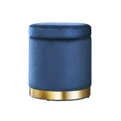 Artiss Furniture > Living Room > Ottomans & Footstools Artiss Ottoman Storage Foot Stool Round Velvet Navy