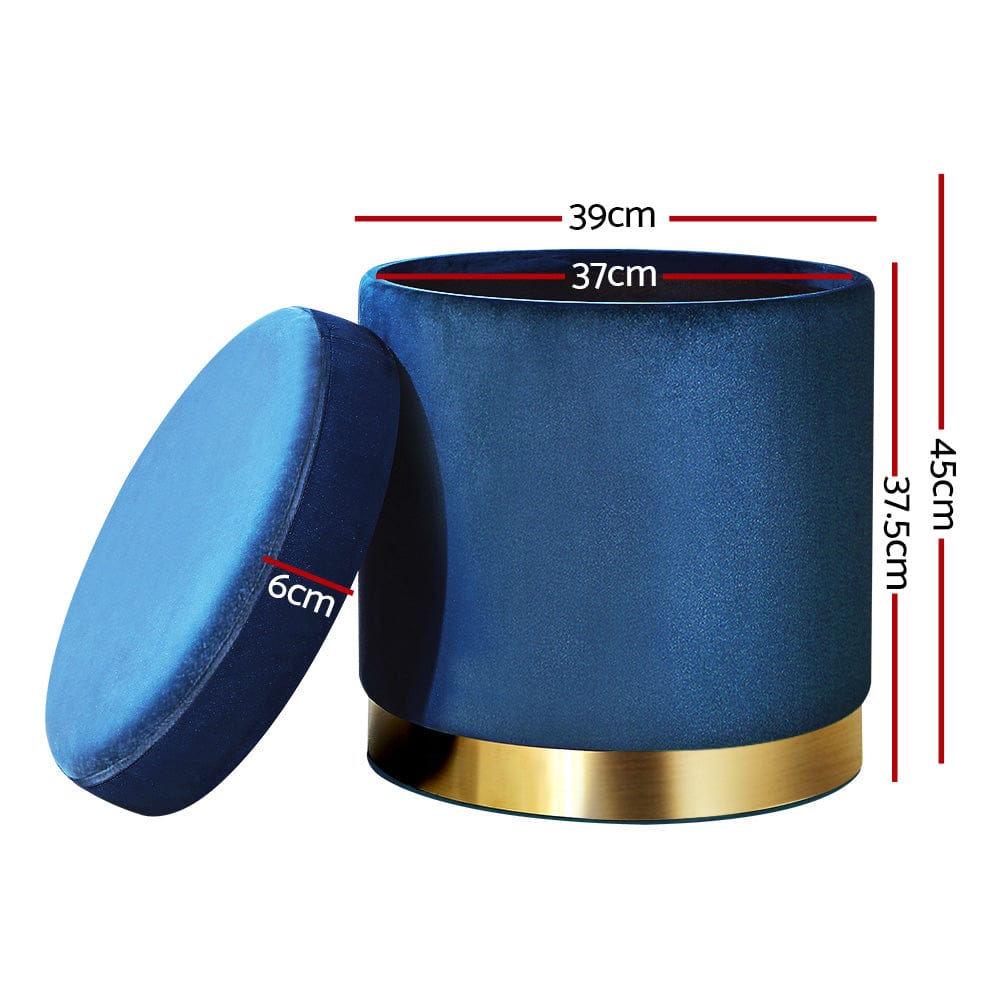 Artiss Furniture > Living Room > Ottomans & Footstools Artiss Ottoman Storage Foot Stool Round Velvet Navy