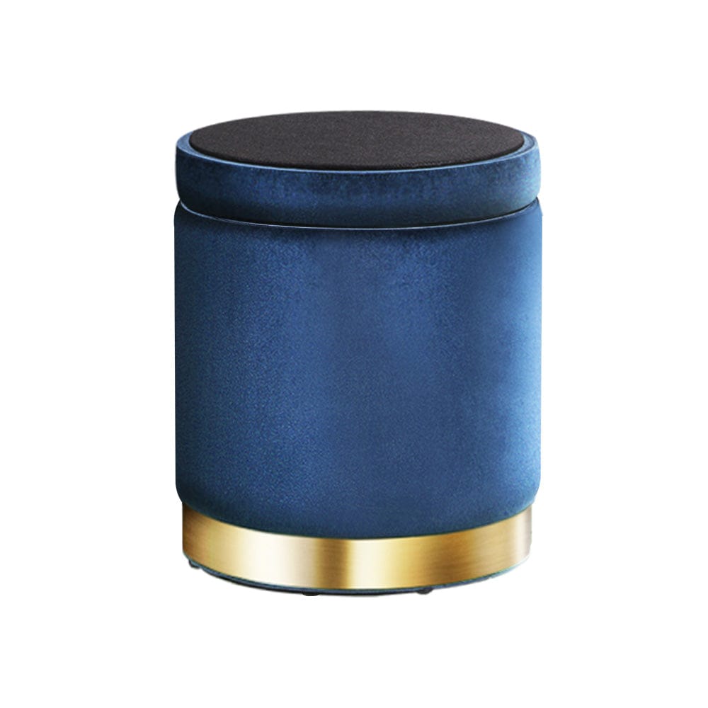 Artiss Furniture > Living Room > Ottomans & Footstools Artiss Ottoman Storage Foot Stool Round Velvet Navy