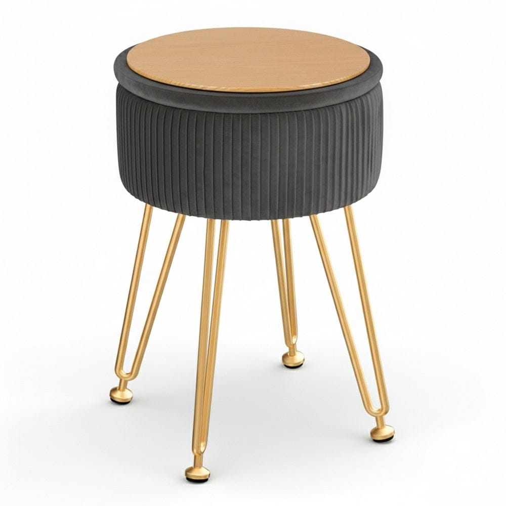 Artiss Furniture > Living Room > Ottomans & Footstools Artiss Ottoman Storage Foot Stool Vanity Velvet Round Grey