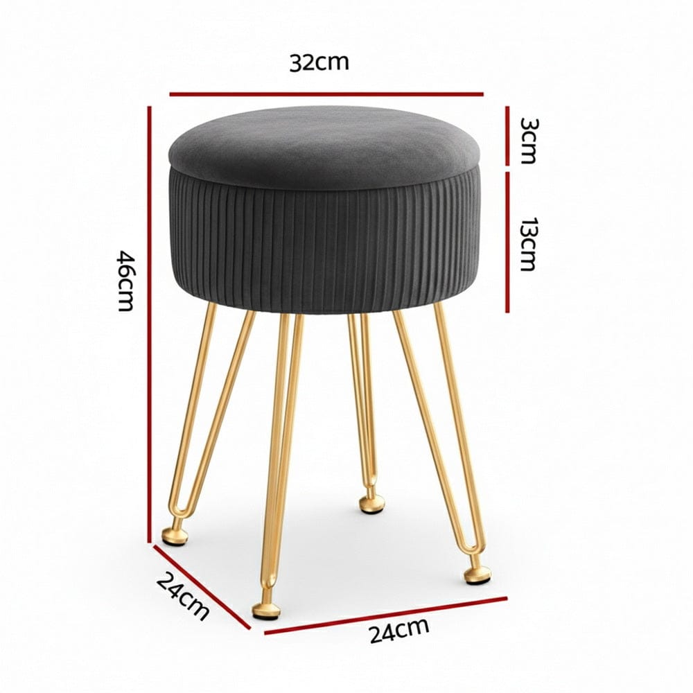 Artiss Furniture > Living Room > Ottomans & Footstools Artiss Ottoman Storage Foot Stool Vanity Velvet Round Grey