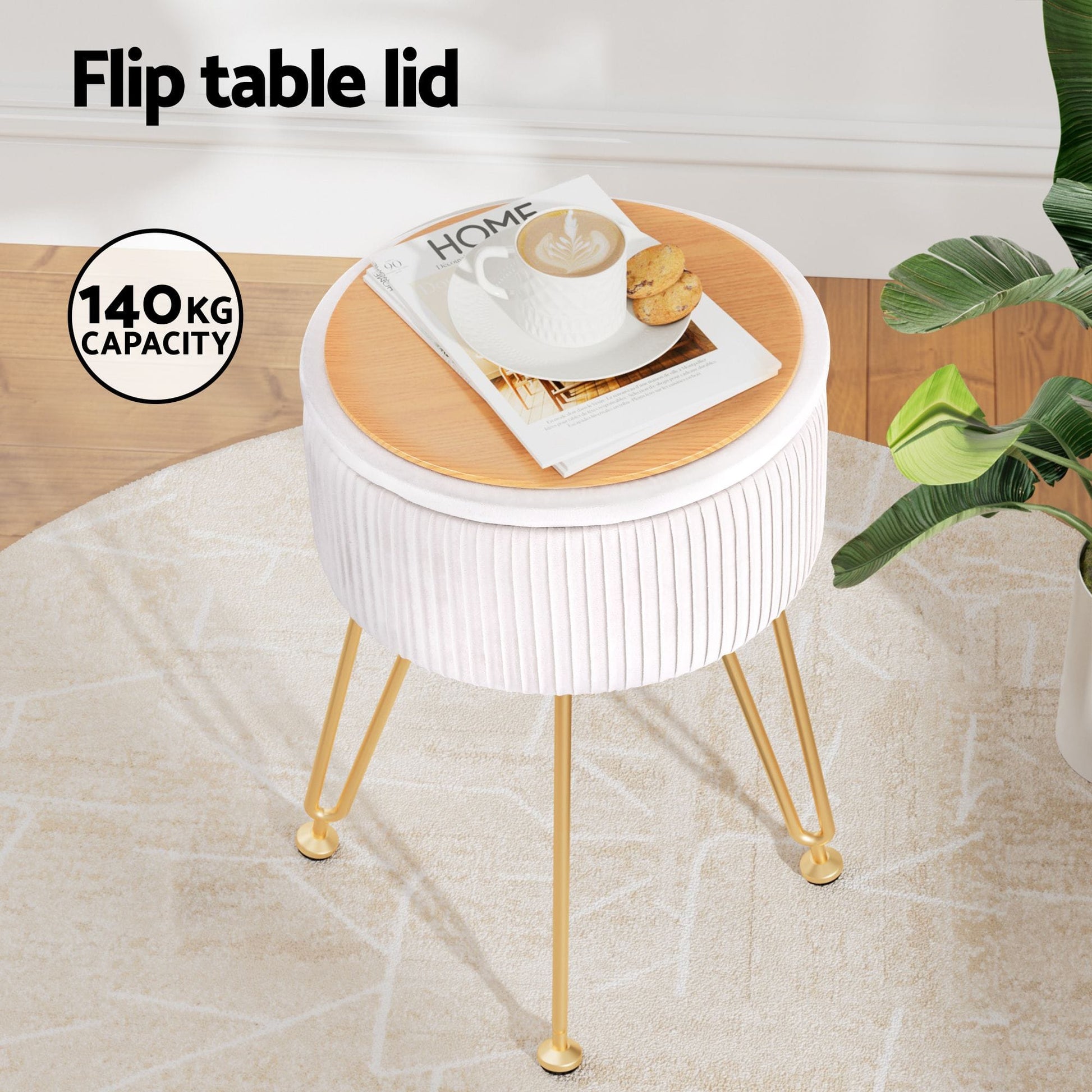 Artiss Furniture > Living Room > Ottomans & Footstools Artiss Ottoman Storage Foot Stool Vanity Velvet Round White