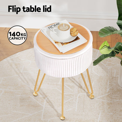 Artiss Furniture > Living Room > Ottomans & Footstools Artiss Ottoman Storage Foot Stool Vanity Velvet Round White