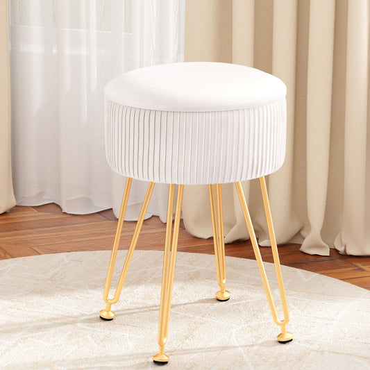 Artiss Furniture > Living Room > Ottomans & Footstools Artiss Ottoman Storage Foot Stool Vanity Velvet Round White