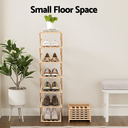 Artiss Furniture > Living Room > Shoe Storage Artiss 7 Tier Bamboo Foldable Shoe Rack Organizer Entryway