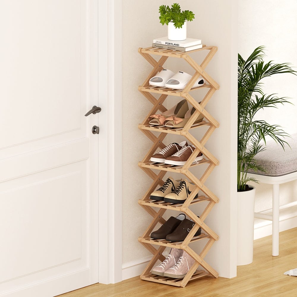 Artiss Furniture > Living Room > Shoe Storage Artiss 7 Tier Bamboo Foldable Shoe Rack Organizer Entryway