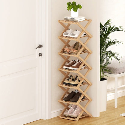 Artiss Furniture > Living Room > Shoe Storage Artiss 7 Tier Bamboo Foldable Shoe Rack Organizer Entryway