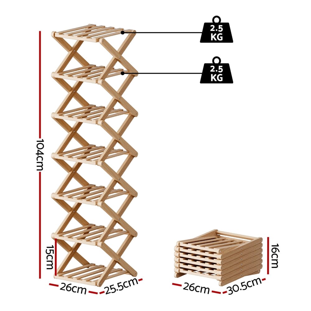 Artiss Furniture > Living Room > Shoe Storage Artiss 7 Tier Bamboo Foldable Shoe Rack Organizer Entryway