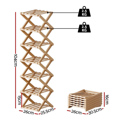 Artiss Furniture > Living Room > Shoe Storage Artiss 7 Tier Bamboo Foldable Shoe Rack Organizer Entryway