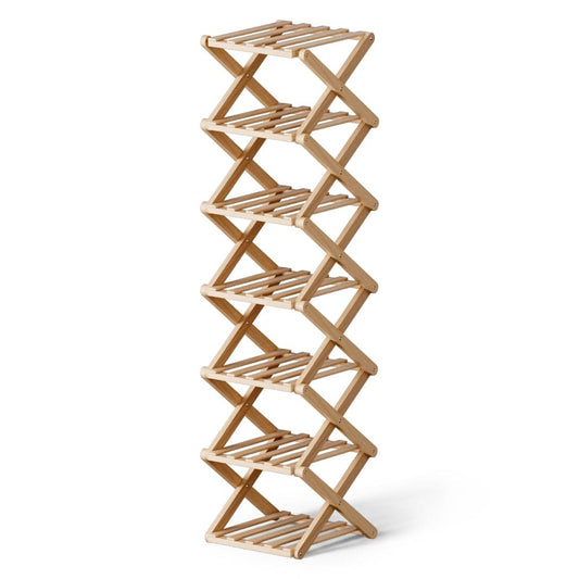 Artiss Furniture > Living Room > Shoe Storage Artiss 7 Tier Bamboo Foldable Shoe Rack Organizer Entryway