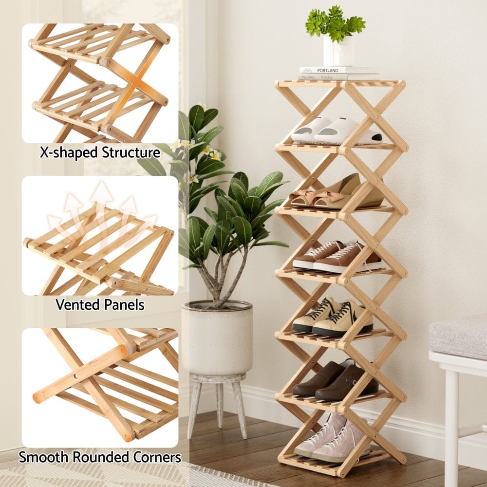 Artiss Furniture > Living Room > Shoe Storage Artiss 7 Tier Bamboo Foldable Shoe Rack Organizer Entryway