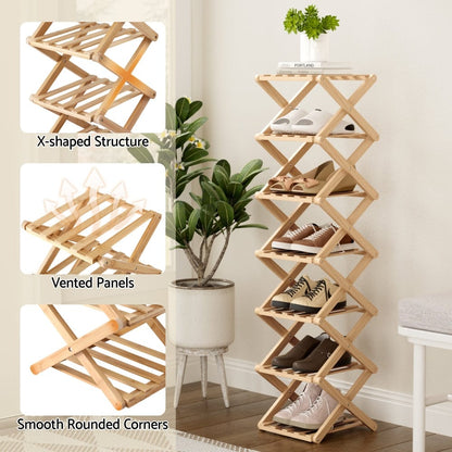 Artiss Furniture > Living Room > Shoe Storage Artiss 7 Tier Bamboo Foldable Shoe Rack Organizer Entryway