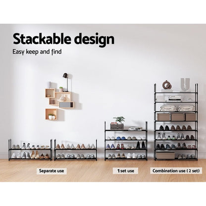 Artiss Furniture > Living Room > Shoe Storage Artiss Shoe Rack 4-tier 16 Pairs Stackable Black
