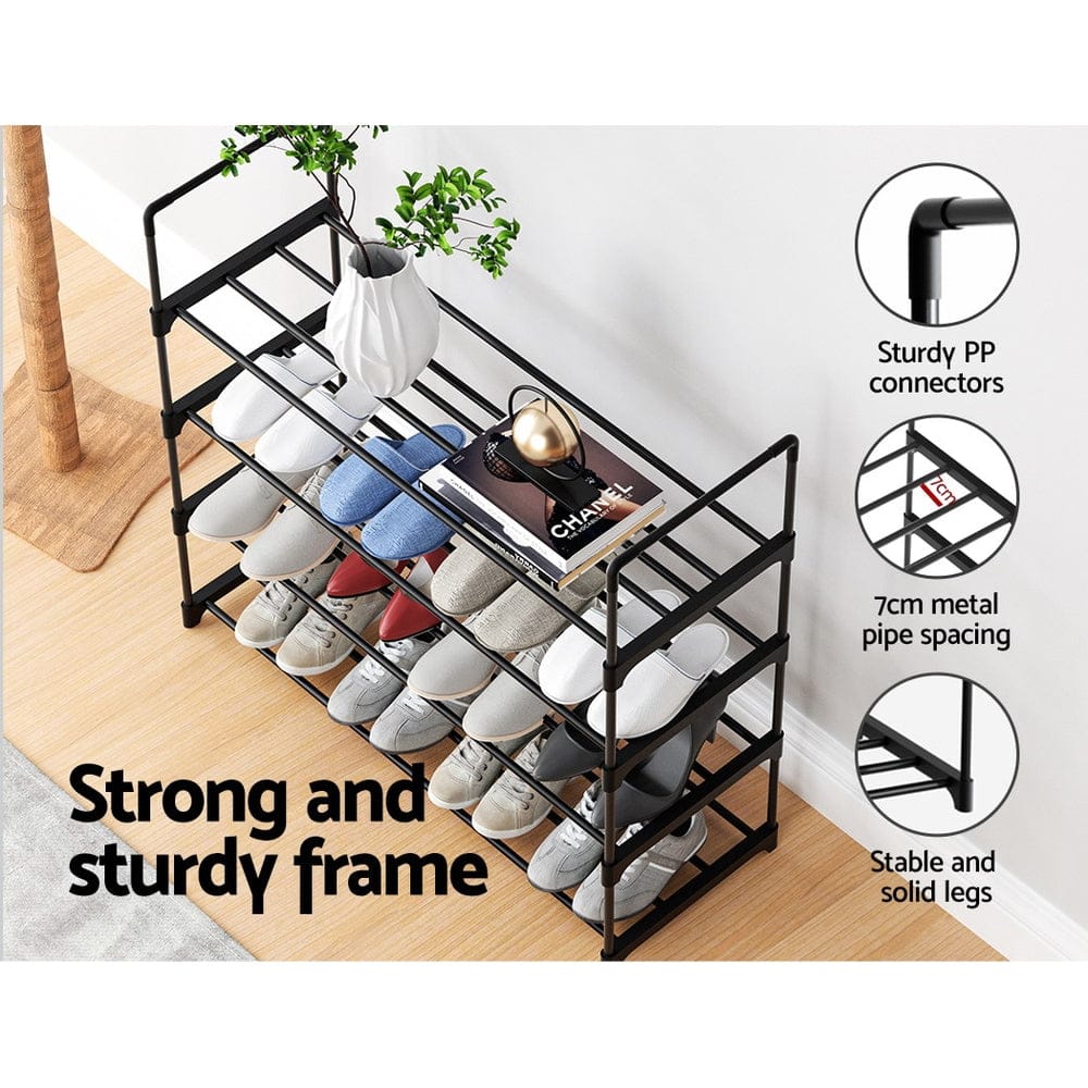 Artiss Furniture > Living Room > Shoe Storage Artiss Shoe Rack 4-tier 16 Pairs Stackable Black